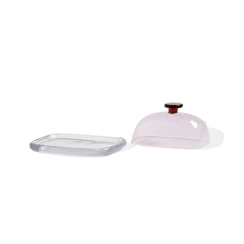 Glass food container with a dome lid on a white background