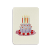 Card with a birthday cake illustration featuring candles on a white background