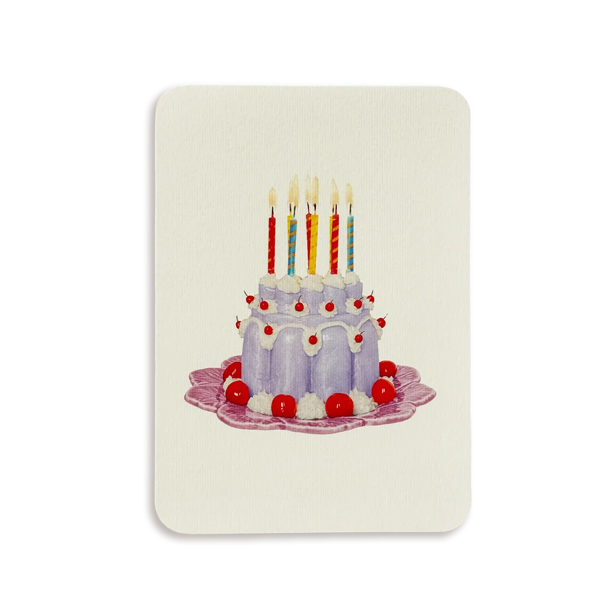 Card with a birthday cake illustration featuring candles on a white background