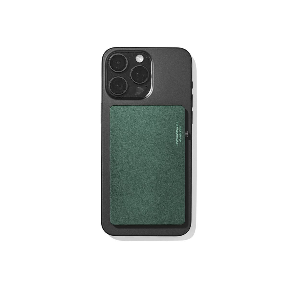 Phone case with green back and black front on a white background