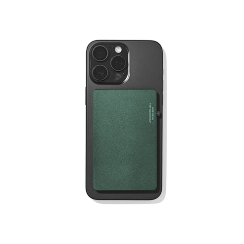 Phone case with green back and black front on a white background
