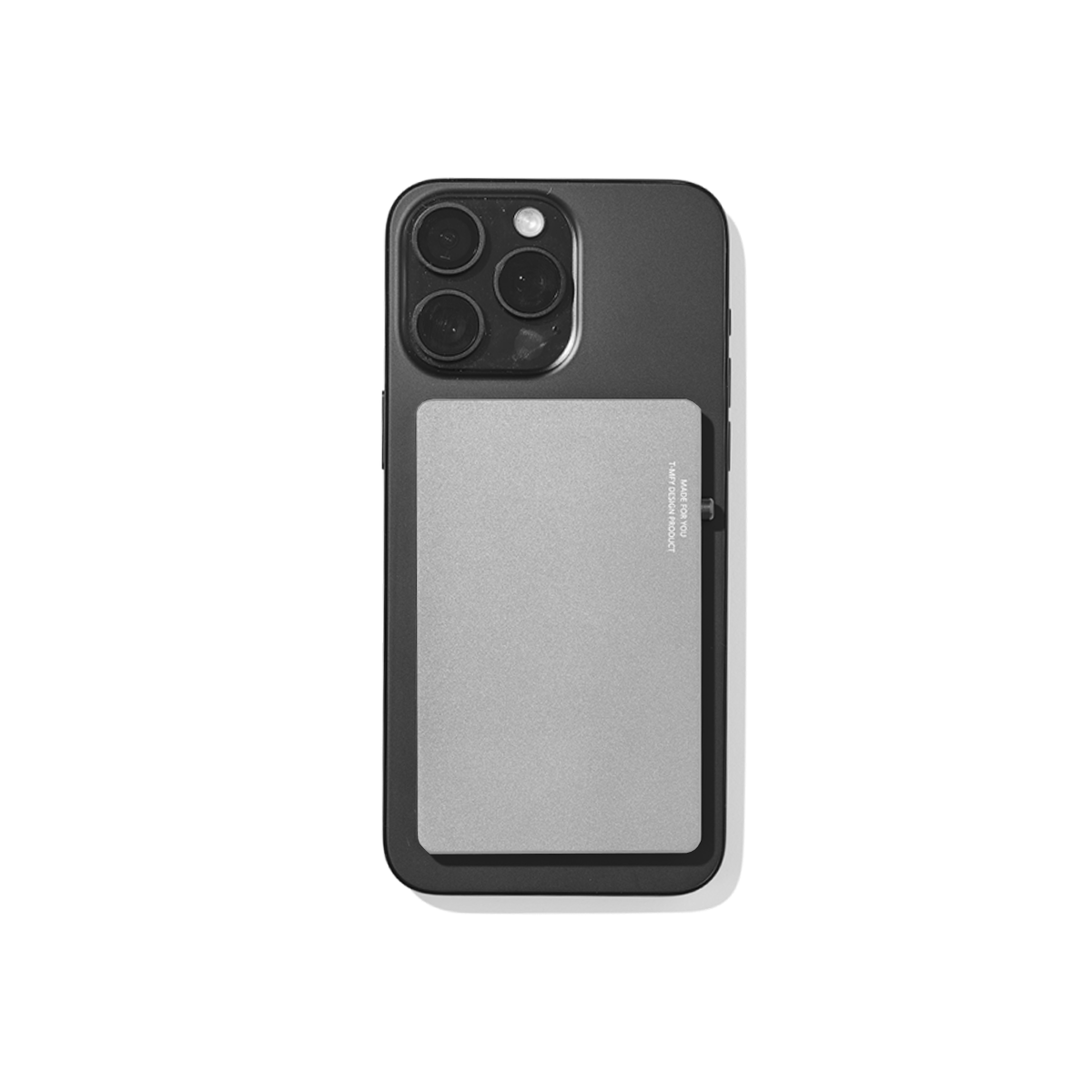 Phone case with a gray back and black border on a white background