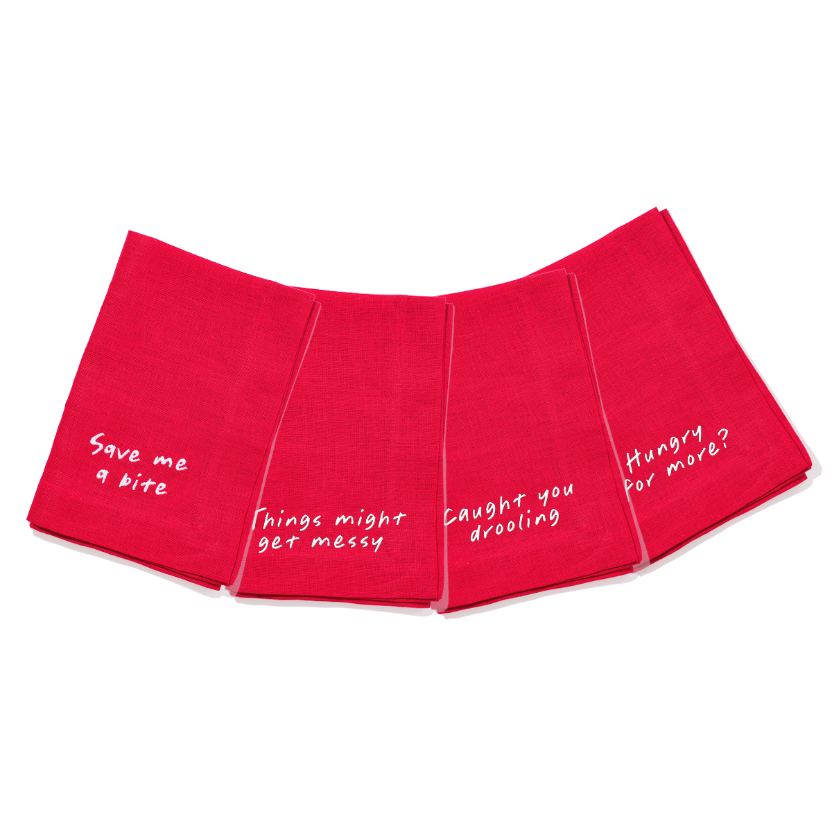 Red pet bed with humorous text on a white background
